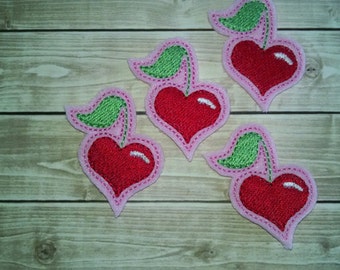 Heart Shaped Cherries Felt Embelishments, set of 4, Felties