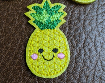 Kawaii Pineapple, set of 4, CUT Vinyl Felties,  2.25" x 1.5"