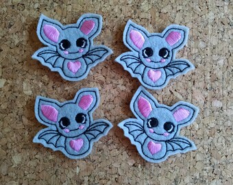 Bat with heart on her belly, set of 4, Felties,  2" x 2"