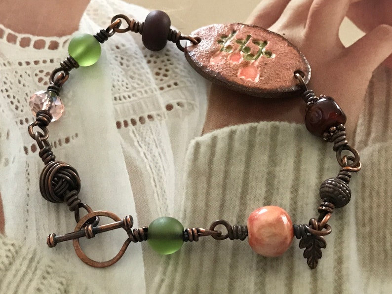 Tulip Bead Bracelet in Handcrafted in Pink Green /& Copper
