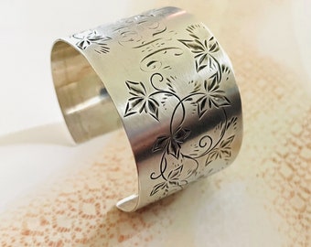 Sterling Silver Cuff Bracelet: Antique, Engraved & Upcycled