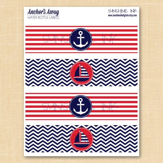 Items similar to Printable Nautical Water Bottle/Drink Labels INSTANT DOWNLOAD on Etsy