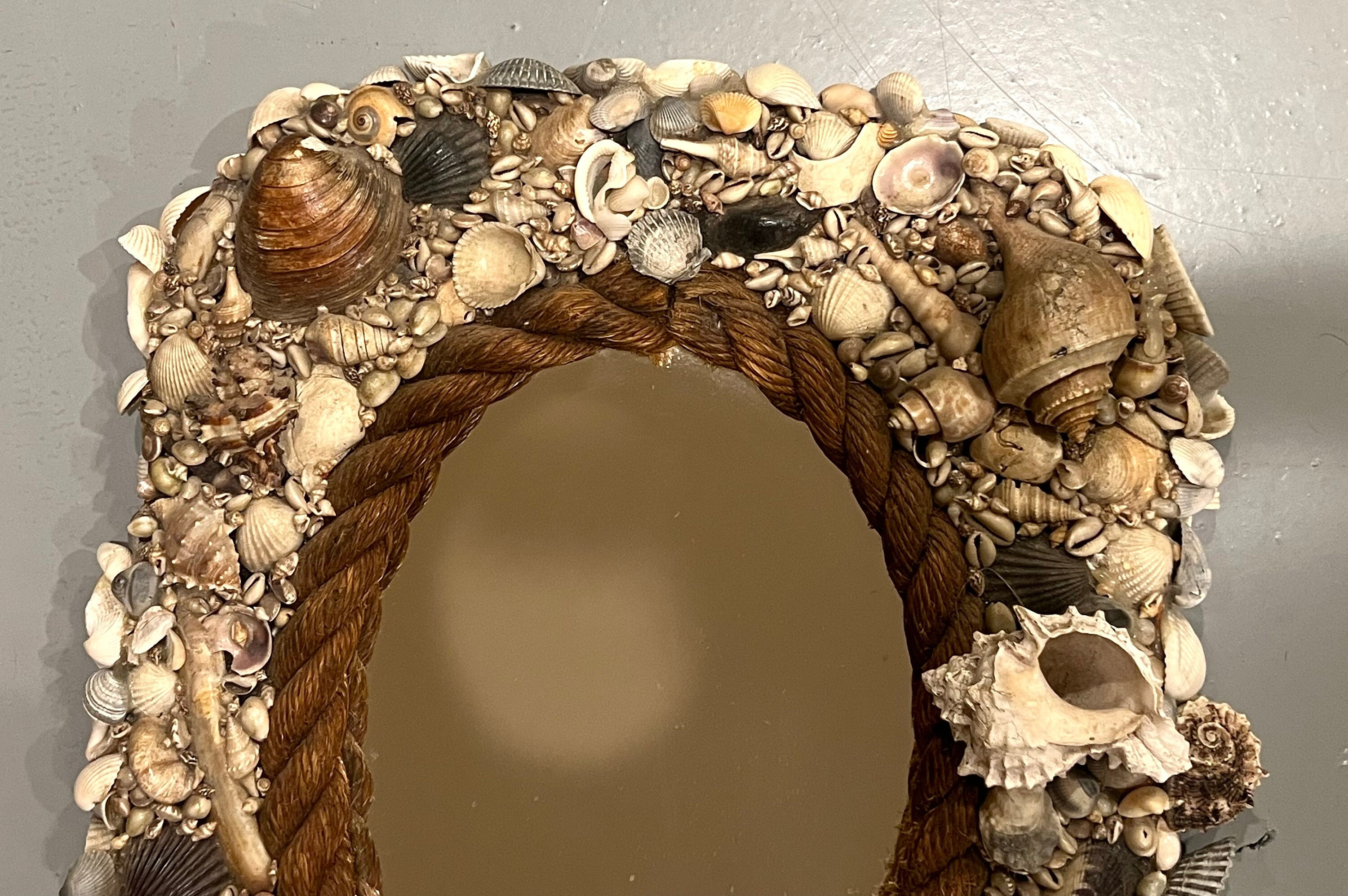 Large Antique Victorian Sailor Art Sea Shell Mirror