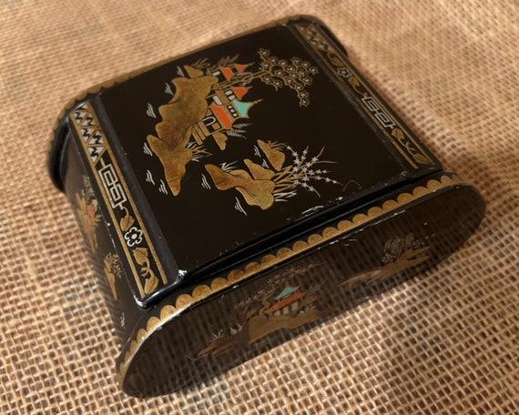 Chinese Asian Mid-Century Black Gold Tole Box - image 3