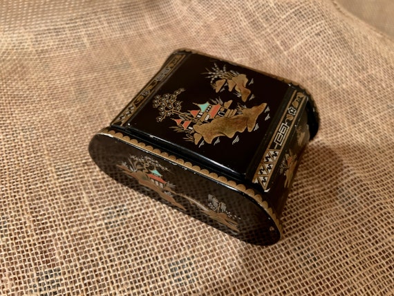 Chinese Asian Mid-Century Black Gold Tole Box - image 2