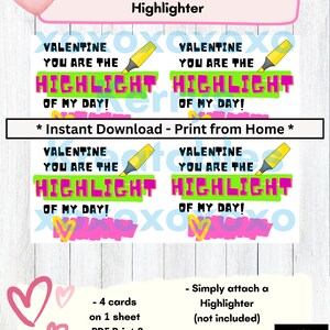 Highlighter Valentine Gift Tags &quot;Highlight of my Day&quot;