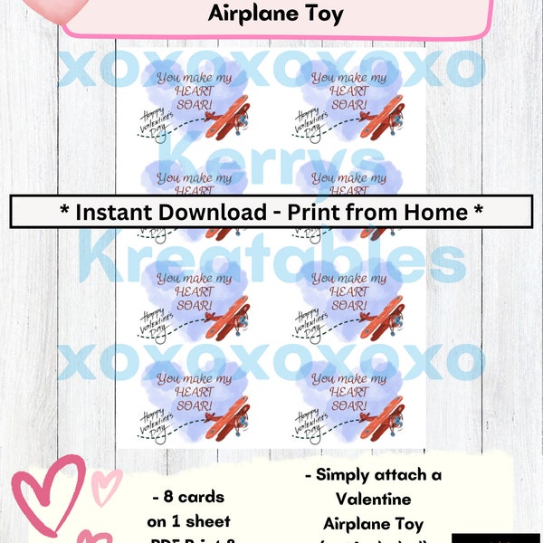 Airplane Valentine Gift Tags "You Make My Heart Soar"