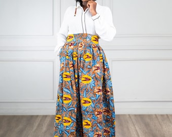 african print high waist maxi  ladies skirt