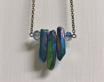 Dark Iridescent Jewel Cluster Charm Necklace - Silver main image 1