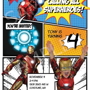 Super Hero Iron Man A vengers Marve Birthday invitation DIGITAL FILE NOT Instant Download image 2