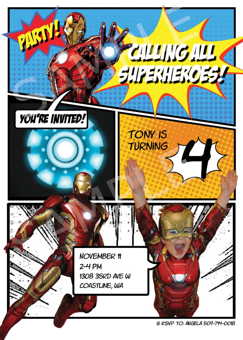 Super Hero Iron Man A vengers Marve Birthday invitation DIGITAL FILE NOT Instant Download image 2