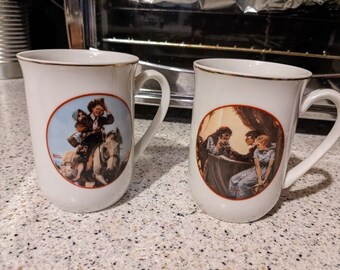 Norman Rockwell Mugs Vintage 1982 Young Love Porcelain