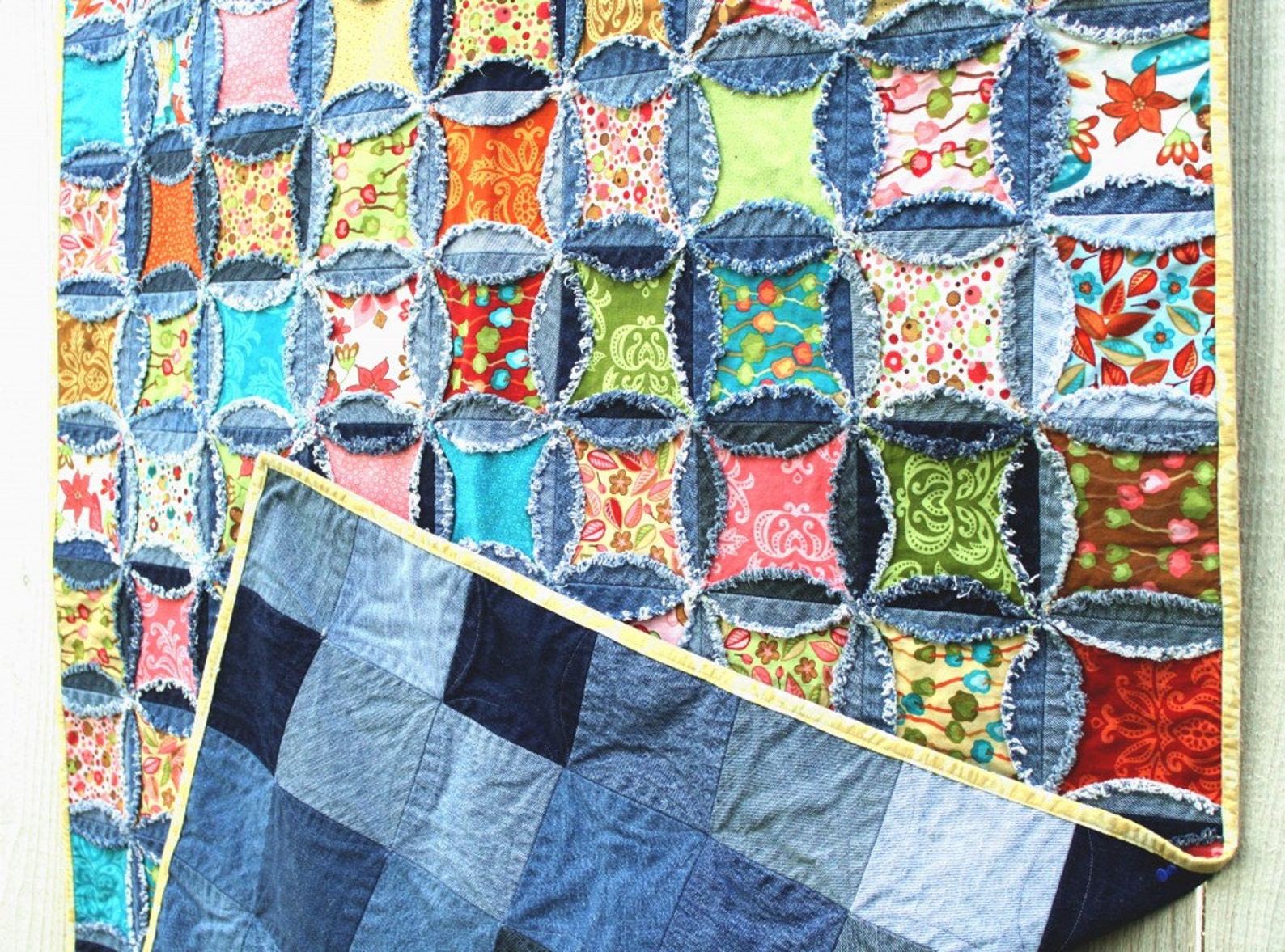PDF DOWNLOAD Denim Circle Rag Quilt Pattern use Your Recycled Denim