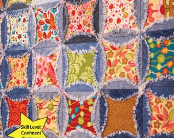 PDF DOWNLOAD- Denim Circle Rag Quilt pattern (use your Recycled Denim Jeans)