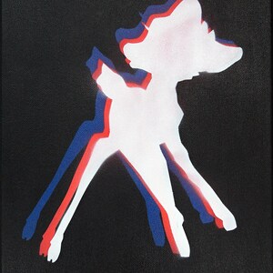 Triple Bambi // handgesneden, gespoten, uniek stencil op canvas // graffiti-stijl // high-concept art / pop-art