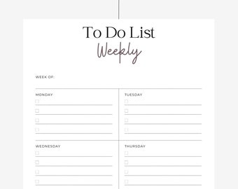 Weekly Planner, Weekly To Do List Printable, Instant Download, Digital Download, Daily Schedule, Organize To Do List