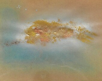 French 1970s abstract painting / gold, blue, seventies, sky, star, boho chic, bohemian, art, design