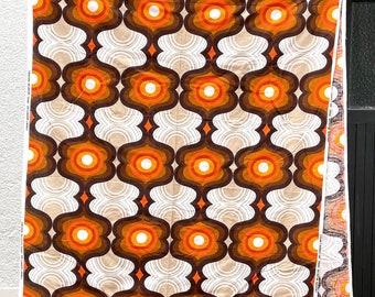 French psychedelic and graphic fabric by Beldecor, 1970s vintage / upholstery fabric, seventies, orange brown, drape, cushion, shade