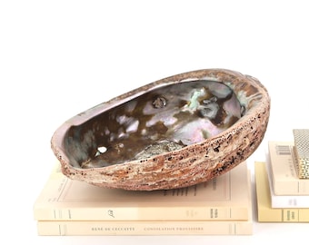 DUŻA perłowa muszla abalone, lata 70. / pusta kieszeń, ekspozycja biżuterii, mydelniczka, kadzielnica, szałwia