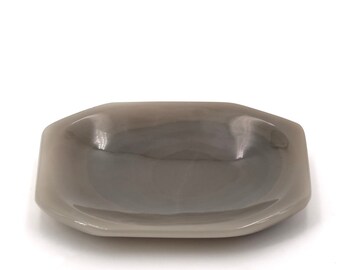 Pusta kieszeń z szarego agatu, lata 70. / kamień, vintage, minerały, podstawka na pierścionek