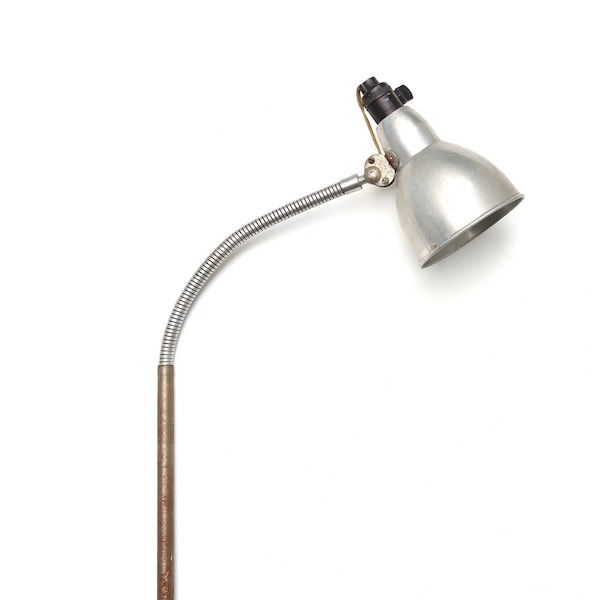 Flexibele lamp, bankschroefbevestiging, jaren 50 / werkplaats, architect, loft