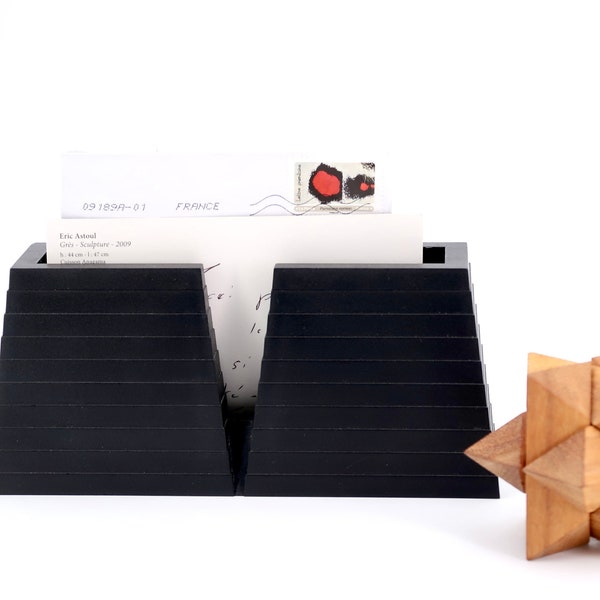 Danese letter rack by Enzo Mari, 1987 / Pyramid, Milano, made in Italy, Italian Design, black plastic, organizer, design, eighties