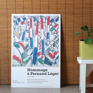 Kartonplakat: Hommage an Fernand Léger, Biot 1981 / Kunst, 14. Juli, Frankreich, Blau, Weiß, Rot