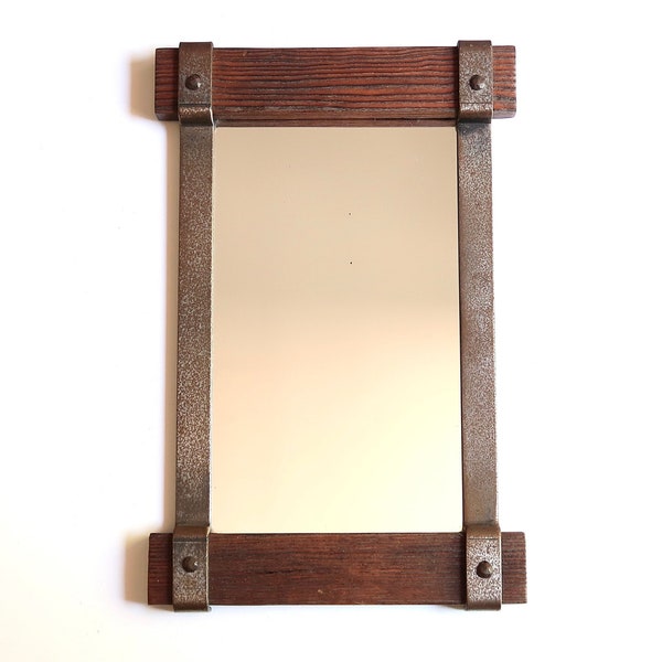 Miroir rectangulaire en bois et métal, années 50 / vintage rustique campagne cottage