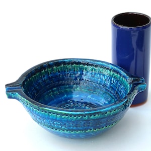 Bitossi ceramic dish or ashtray by Aldo Londi, Rimini Blue, 1960s / Made in Italy, vintage, tray, ring dish