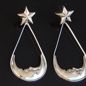 Mexican silver earrings by Sergio Bustamante : Moon, 1980s / Jewelry, Mexico, Folk, Boho chic