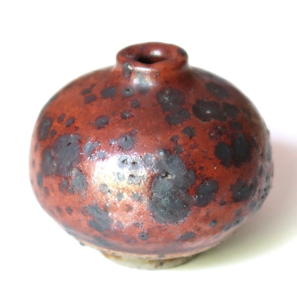 Vase boule en grès pyrité, années 70 / la borne, saint amand en puisaye, vintage céramique bohème chic marron rustique campagne