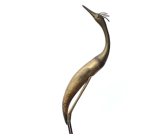 Huge brass heron sculpture, 1960s / bird statue, hollywood regency, folk, boho chic bohemian