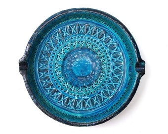 Large Bitossi ceramic dish or ashtray by Aldo Londi, Rimini Blue, 1960s / Made in Italy, vintage, tray, ring dish