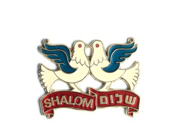 Wall enameled bras decor " Shalom " by Chen Holon, Made in Israel, 1970s / dove, bird, Plaque, sign, Lucky charm, Talisman, Pace