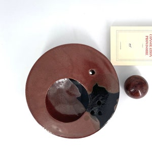 French large signed ikebana ceramic vase, 1970s / burgundy, centerpiece, art