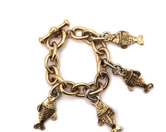 Bracelet AGATHA PARIS, fish charms, 1990s / jewelry, mode, golden metal