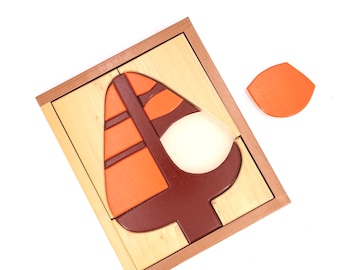 French graphic wood puzzle " Tree " 1970s / toy, wooden, orange