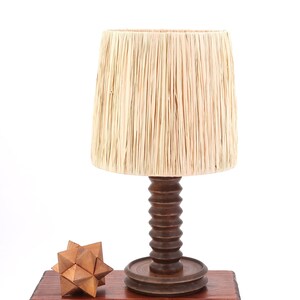 French wood table lamp " column ", raphia lampshade, 1970s / sculpture, totem, art, Brancusi