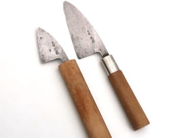Two signed Japanese knifes, vintage / Kitchen, Deba, Petty, fish, restaurant, antique