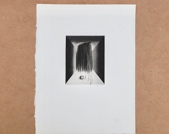 Terry Haass Abstract Etching, Minimalist Black and White Modern Art, 1960s, Czechoslovak Artist