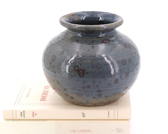 French blue ceramic vase by Guy Baudat , 1970s / stoneware, boho chic, bohemian, rustic, country, la borne, minimalist