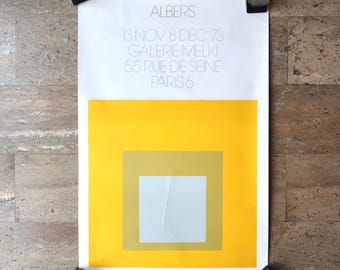 Original print : Josef Albers, Galerie Melki Paris, 1973 / vintage, home decor, abstract, yellow, square