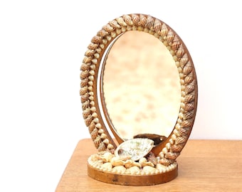 French mirror, frame with seashells, 1960s / beach decor, boho chic, bohemian, folk, bathroom mirror, sea ocean nature kitsch sailor