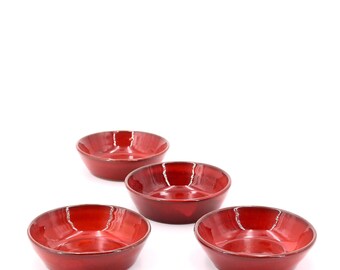Vier rote Keramik-Dessertschalen von Vallauris, 1970er Jahre / Vintage, Charles Voltz, Schale