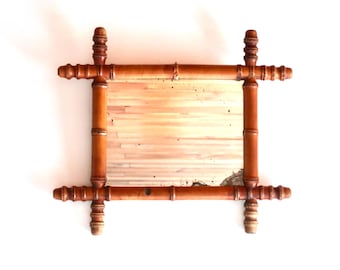Antique French Faux Bamboo Wall Mirror, Turned Wood, circa 1900 / Japonisme, Small Decorative Mirror
