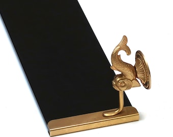 Golden Metal and Black Glass Wall-Mounted Bathroom Shelf with Fish, 1950s / Vintage, Kitsch