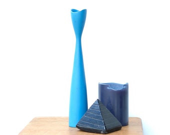 Wooden candleholder, Scandinavian design, vintage / blue, candle holder, danish, denmark, wood, Sweden, Norway