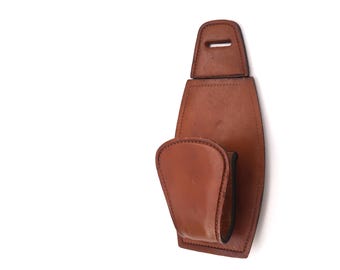 French wall coat hanger by Jacques Adnet, brown stitched leather, 1950s / France, modernism, modernist, home decor