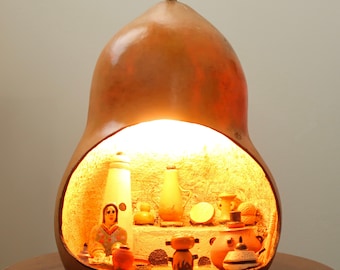 Lampe calebasse, souvenir de Kabylie Akbou, années 70 vintage / cuisine, gourde, Algérie, arabe