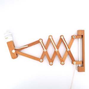 Telescopic wood wall sconce light by Translandia, 1970s / danish design, Scandinavian, arm, stretchable lamp, lighting, ceiling lamp
